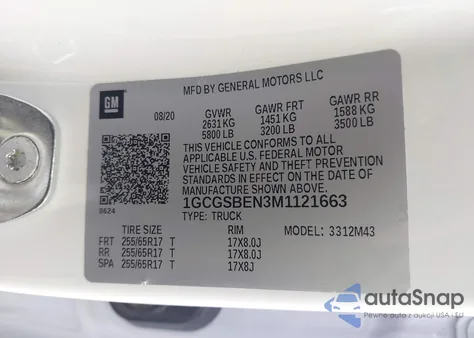 2021 Chevrolet Colorado 2Wd Short Box Wt из США, поврежденный, VIN 1GCGSBEN3M1121663